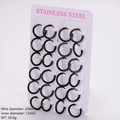 Black 2mm stainless steel hoop earrings set of 12 pairs on professional display card - 12 Pairs/Pack (Inner Diameter 12mm) / Black