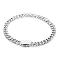 Minimalist silver cuban chain bracelet in stainless steel with sleek oval plug buckle - Steel 6mm 19cm (KB164527-Z)