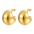 Aros redondos minimalistas de acero inoxidable hueco con acabado dorado pulido - Pendientes huecos semicirculares / Dorado
