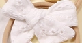 White embroidered cotton bow headband with a soft nylon band for babies and infants - White Embroidered (MB2976)