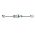 Silver industrial barbell piercing with turquoise and light blue gemstone flower detail - Blue Turquoise