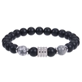 8mm matte stone beaded bracelet with marble beads and silver diamond-set center bead - 8mm Matte Beads + Map Stone Bracelet