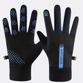 Black and blue thermal winter sports gloves with non-slip grip and touchscreen capability - Male Style / Blue