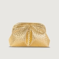 Elegant gold woven leather dumpling bag with minimalist shoulder strap for women - Gold