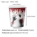 Set di 10 bicchieri di carta da 9oz a tema horror con impronte di sangue per Halloween - Bicchiere di carta