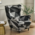 Single-seater wingback chair cover with black and white geometric pattern upholstery - Creative Space Geometric