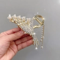 Pinza para el pelo de lirio de los valles dorado con pedrería y perlas - Lirio de los Valles con Espiga de Trigo