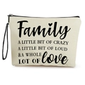 Trousse à maquillage en toile beige avec citation Family et dragonne de poignet - 17*25cm / Style 8: Family a whole lot of love