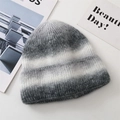 Chic tie-dye knit beanie in grey and white gradient with fuzzy mohair texture - One Size / Gray and White Gradient