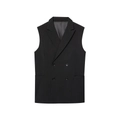 Classic black double-breasted suit vest with peak lapel and flap pockets on white background - XS / Tops