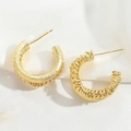 Gold plated C-shape earrings with a textured spiral twist design for a vintage style - Hollow Snake Style
