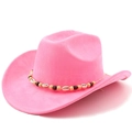 Chapeau de cowboy en daim rose avec bande décorative en coquillages et perles - Magenta