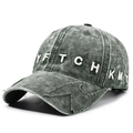 Gorra de béisbol gris oscuro desgastada con bordado de letras blancas y tela ripstop - Ajustable / Verde Militar