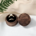 Round black walnut wood ring box with it was always you engraving and gold rings - Black Walnut Round Double Slot