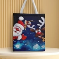 Detail of Christmas canvas handbag featuring cartoon Santa and reindeer print - Style 41