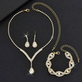 Detailed view of luxury gold bridal jewelry set with sparkling zircon water drop necklace - 15# Gold Luxury Set