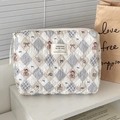 Beauty case trapuntato con orsetto e motivo a rombi con manico per il trasporto - Orsetto a Rombi Retrò - Borsa a Mano