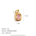 Detail of 18K gold stainless steel pendant with pink facet stone and size markings - Small Rectangle Zircon Pendant - Gold Pink