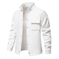 Detail of white waffle texture jacket featuring metallic snap buttons and chest pocket - M / White