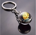 Detailed close-up of a silver metal keychain featuring Van Gogh self-portrait in glass orb - Self-Portrait