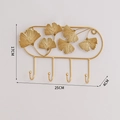 Golden ginkgo leaf wall hook rack with 4 hooks for keys and coats, 25x17cm metal decor - Style A Circular Gold - Ginkgo Leaf 4-Hook