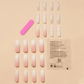 Extra long french press-on nails set with pink gradient, marble pattern and crystals - Pink White Ombre Marble Rhinestone Style (XE-50-08)