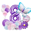 Detail of purple butterfly 8th birthday balloon set with foil number and latex pieces - Number 8 Butterfly Pillar Set