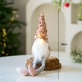 Pink Christmas gnome figurine with champagne gold sequins and glowing nose, 30cm tall - Pink Long Leg Gnome B