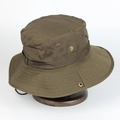 Detail of olive green boonie hat with metal eyelets and adjustable chin strap - Adjustable / Army Green