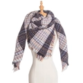Women's plaid tassel scarf in black and white knit pattern with colorful accents - Thick Plaid White