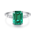 Elegant S925 sterling silver ring with 5 carat emerald-cut green gemstone on white background - Green Zirconia