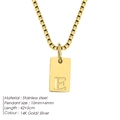 Square pendant necklace with letter E engraving in 14K gold and silver finish options - Letter E / Gold