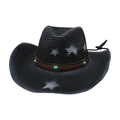 Cappello da cowboy vintage in paglia nera con stelle e fascia in pelle decorata con turchese - Taglia unica / Nero Con Corda del Vento (Turchese)