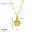 Detail view of 18k gold plated hexagon pendant with zircon inlay and measurement labels - Hexagonal Style(S-N447)