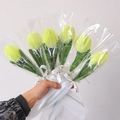 Handmade yellow felt tulip bouquet with seven flowers and decorative Just for you ribbons - Finished Light Yellow Tulip