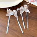 Barrettes à nœuds crème élégantes avec fleur en perles et longs rubans fluides - Longue Frange Fleur Blanche Noeud (Accessoire de Coiffure)