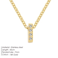 14K gold plated stainless steel rectangle necklace with four vertical zircon stones - Letter I / Gold