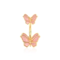 Pink glittery butterfly belly button ring with golden metal bar on white background - 2785 Gold Pink Butterfly