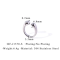 Technical drawing showing dimensions and weight of a minimalist stainless steel ring - Adjustable Open / Silver - Rounded Style - S1570