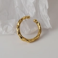 Minimalistischer S925 Sterlingsilber Ring in Gold mit Lava-Textur und offener Form - 925er Silber / 18K Gold (Einzeln)