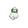 Ghost wearing a Christmas holly wreath enamel pin with festive red berries finish - Ghost with Holly Wreath (CZ0432-3)