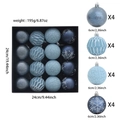 Detailed views of 16-pack blue Christmas ornaments with assorted glitter and crackle textures - Crackle Ball Style (K3-6) / 16 Pieces Pack / Navy Blue