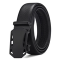 Men's automatic buckle belt in black lychee grain leather with matte metal shield buckle - Automatic Buckle / Solid Black Racing Car Style