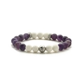 Frosted amethyst and white lava stone beaded bracelet with textured silver sphere - Frosted Amethyst