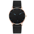 Minimalist business quartz watch with black mesh strap and rose gold case on white background - Black Strap Rose Gold Case Blue Scale