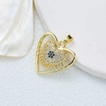 Golden heart necklace with blue evil eye zircon pendant on a white textured background - [D3034JN] Gold Heart Evil Eye