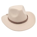 Dettaglio di fedora in feltro crema con fascia marrone e accenti di strass lucidi - Taglia unica / Beige (Fascia di Borchie e Strass)