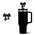 Black 40oz tumbler with handle and matching black bow straw topper accessory - Black