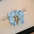 Blue tie-dye fabric flower hair claw clip with a transparent base for women - Small Camellia Hair Claw Blue