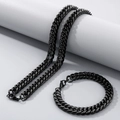 Men's hip hop style black titanium steel Cuban chain necklace and bracelet set - 20cm / Bracelet / 10mm / Black